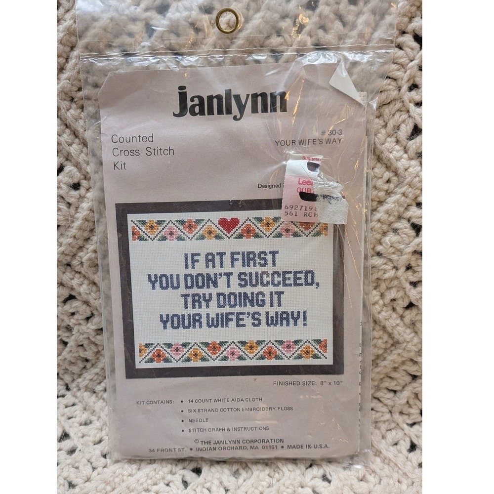 Janlynn Counted Cross Stitch Kit 30-3 Your Wifes Way Humorous Quote 8x10 Vintage